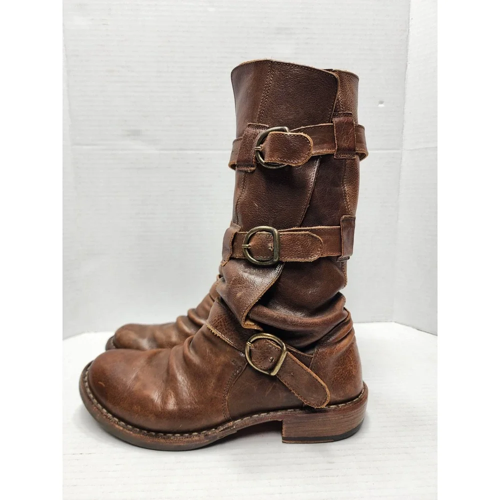 Fiorentini + Baker Tall Brown Eternity 7040 Moto Leather Biker Boots Size 6